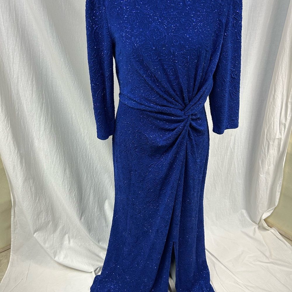 Alex Evenings Blue Ruched Long Sleeve Gown - Picture 4 of 7